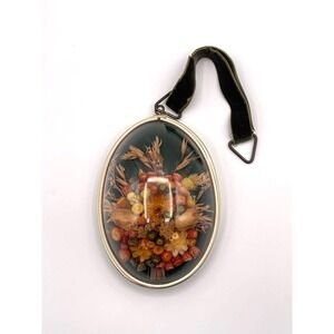 Vintage Cideart Oval Dried Flower Wall Hanging Convex Dome Shadow Box